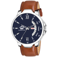 Load image into Gallery viewer, LIMESTONE  LS2971 New Day and Date Functioning Tan Strap Blue Dial Quartz Analog Watch - For Men
